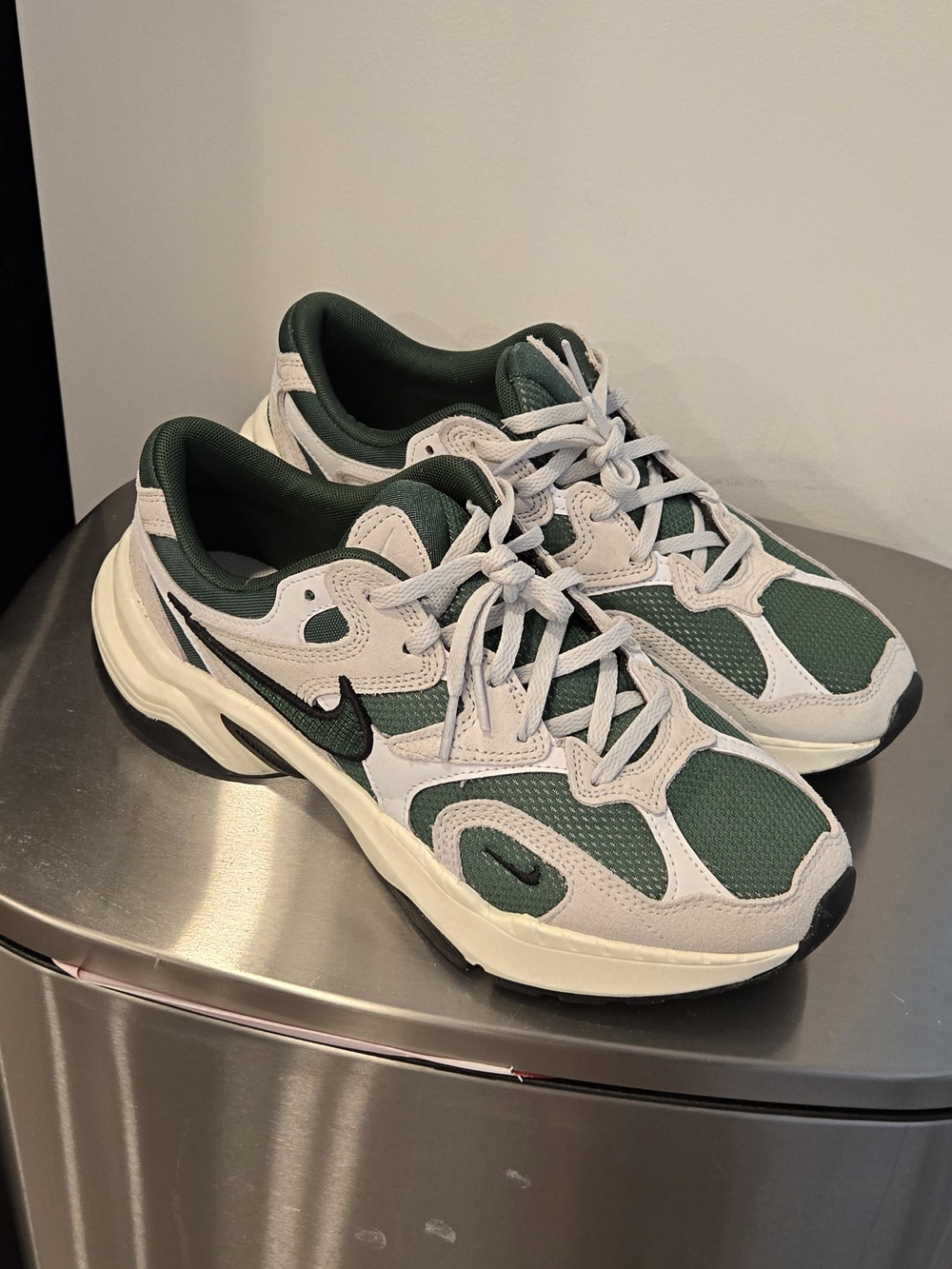 Women's NIKE Hunter Green, Black, And Gray Sneakers In Size 9.